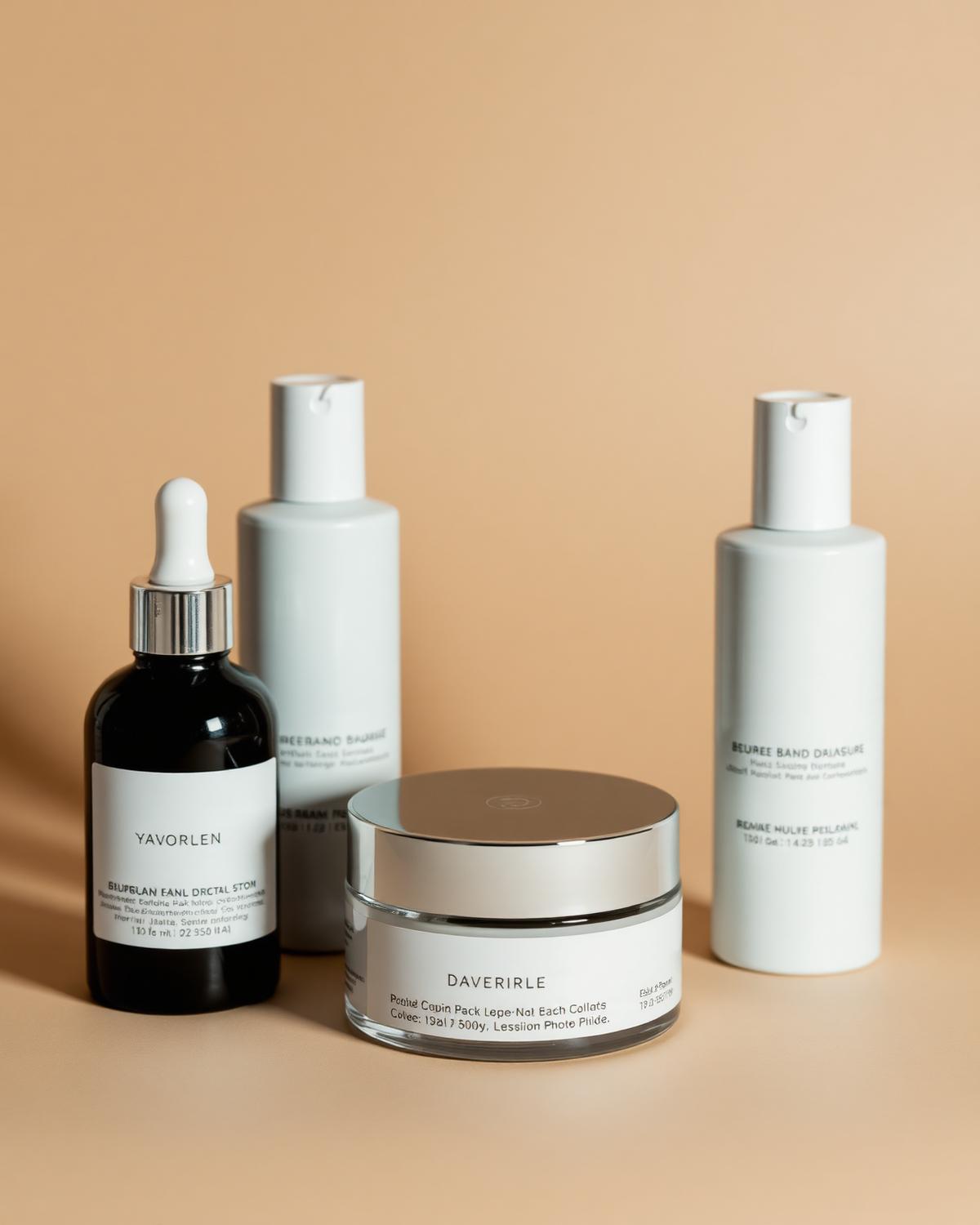Rótulos minimalistas em frascos de cosméticos
