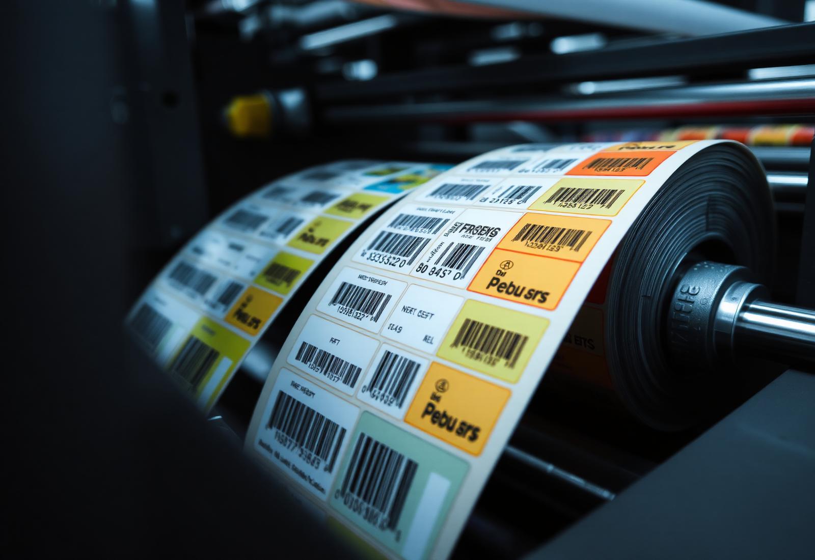 Rolo de rótulos personalizados sendo produzido em impressão digital