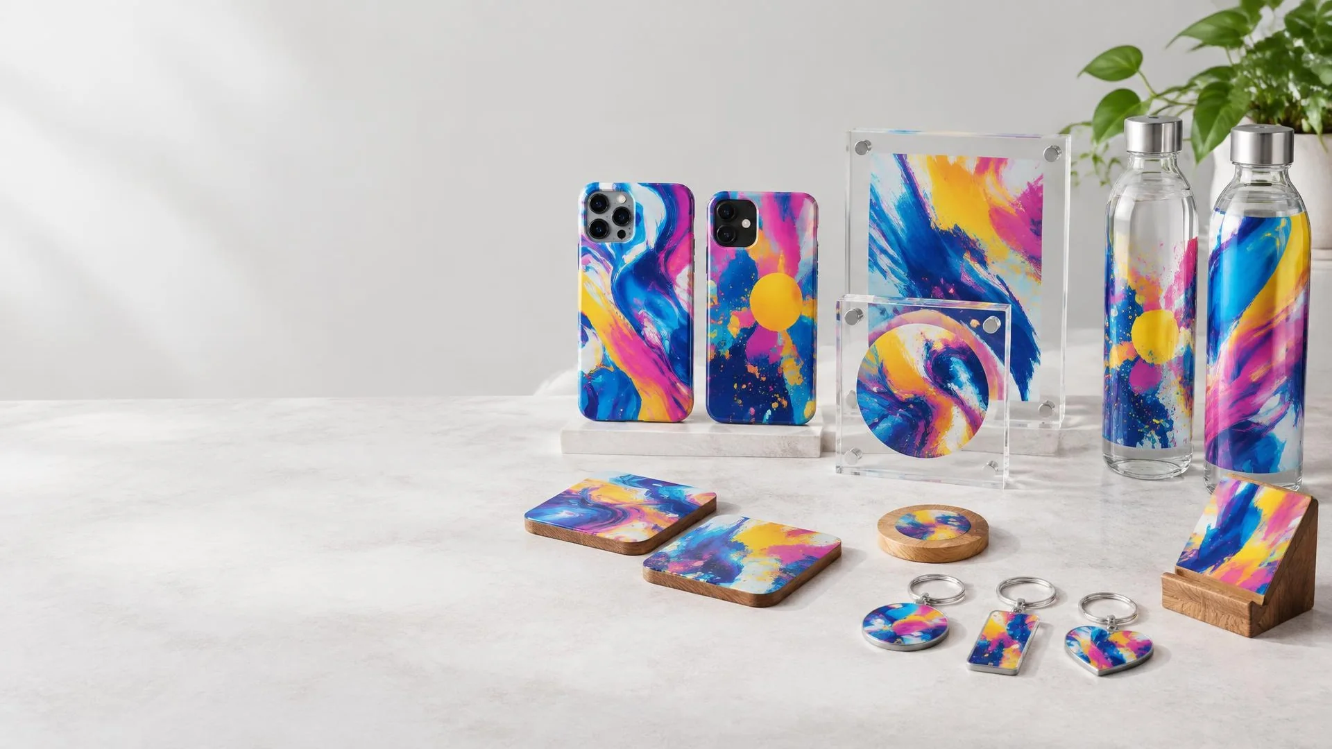 Brindes personalizados com impressão UV: capinhas, placas de acrílico e peças de madeira